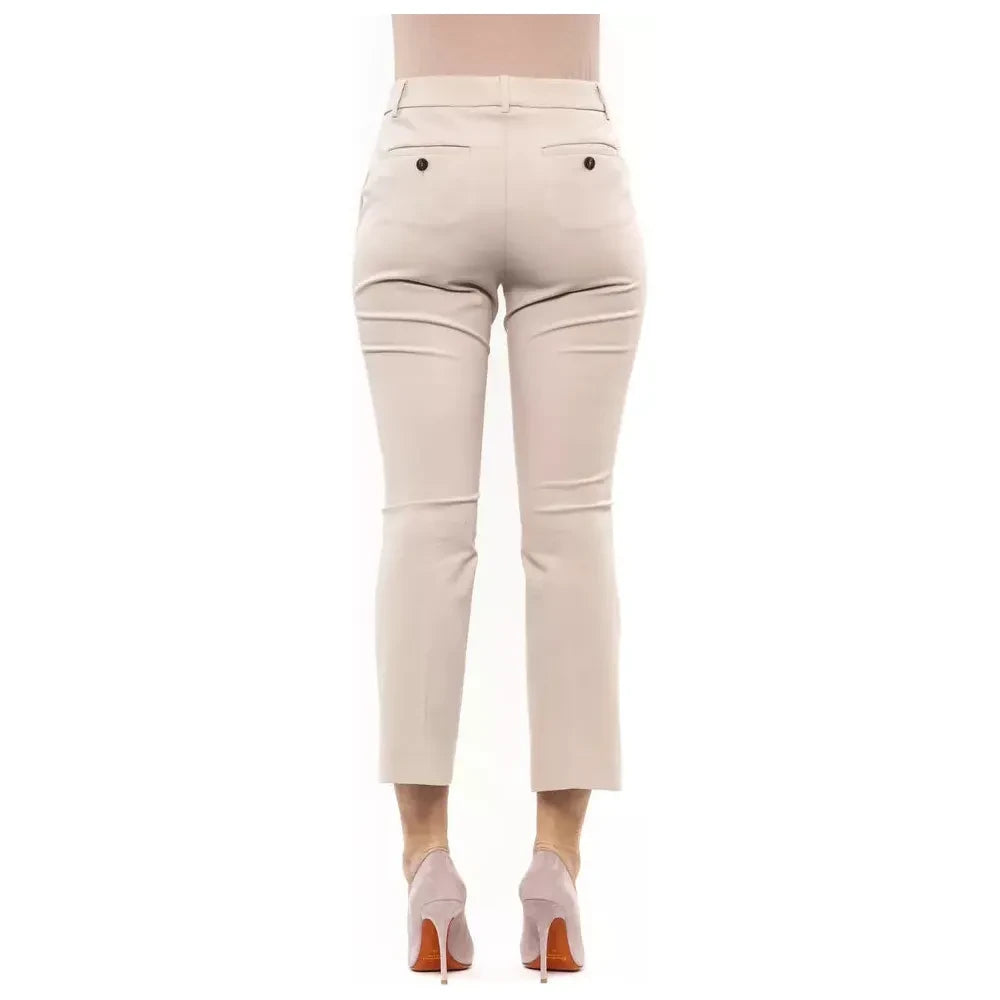 Elegant Beige Stretch Slim Trousers