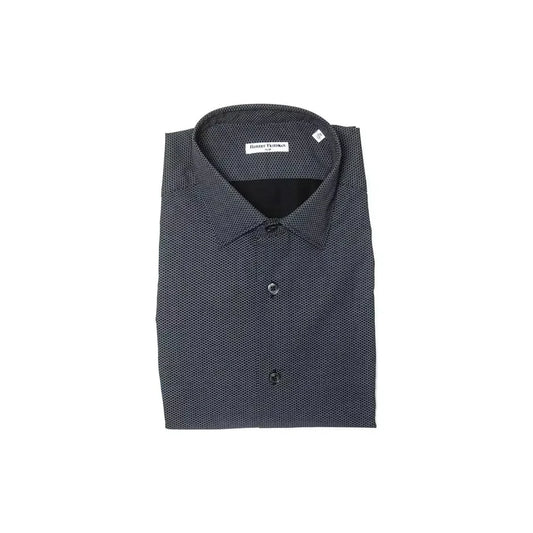 Elegant Black Cotton Slim Collar Shirt