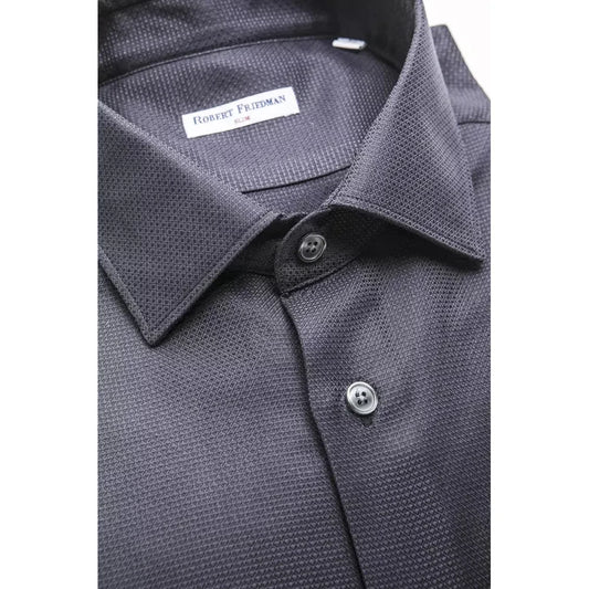 Robert Friedman Elegant Medium Slim Collar Men's Blue Shirt Robert Friedman