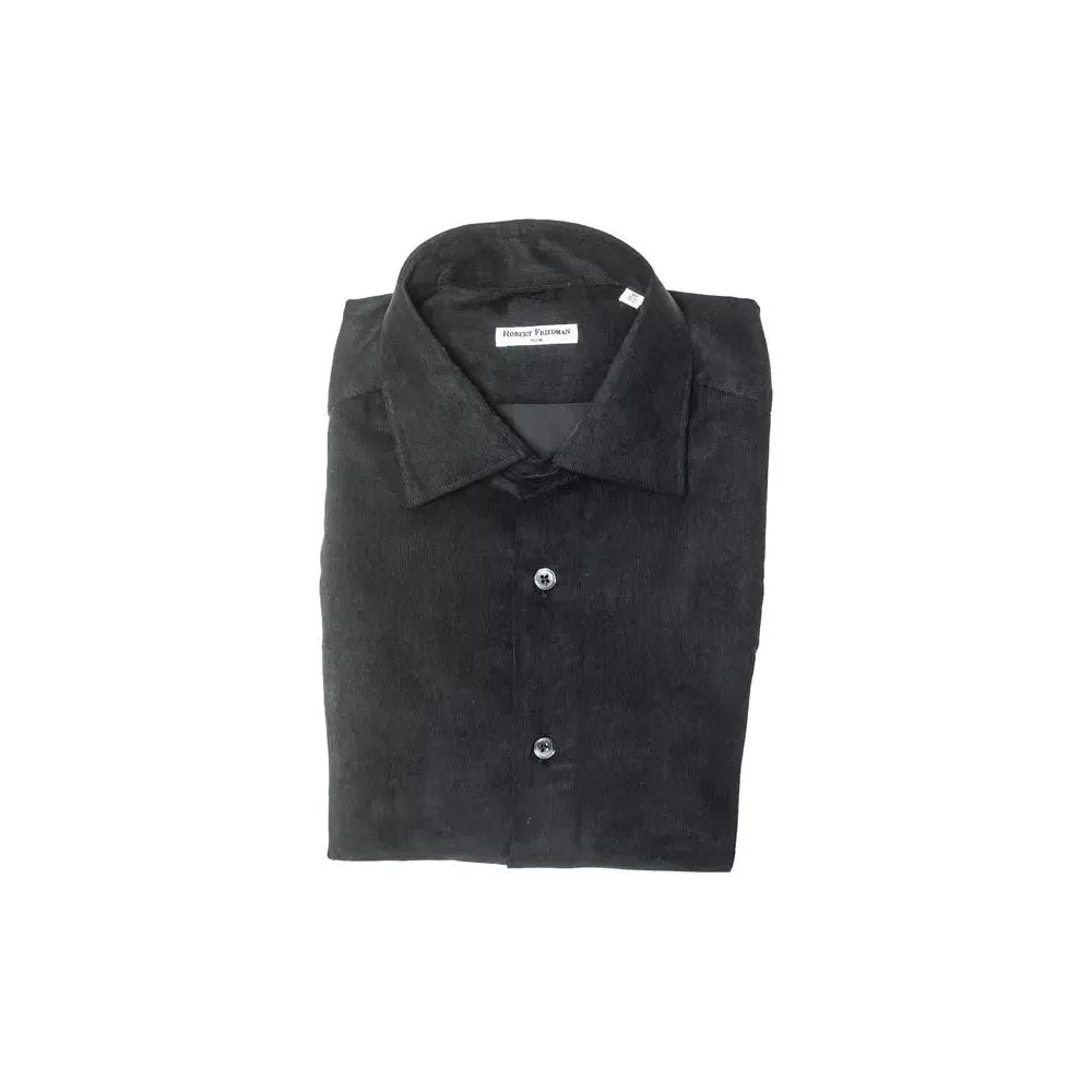 Elegant Black Cotton Slim Collar Shirt