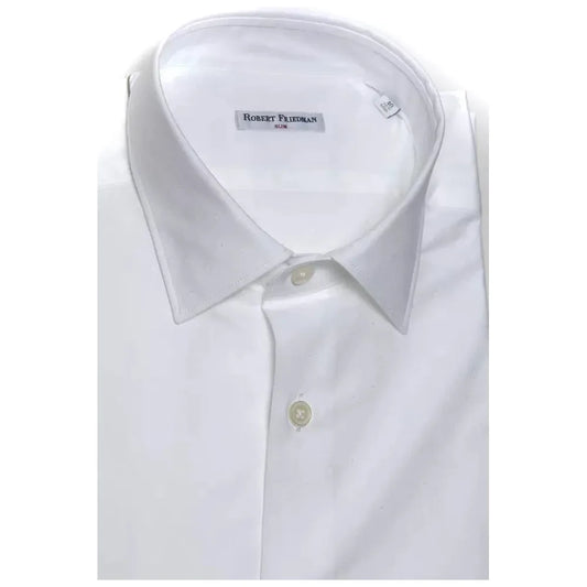 Robert Friedman Elegant White Cotton Slim Shirt for Men Robert Friedman