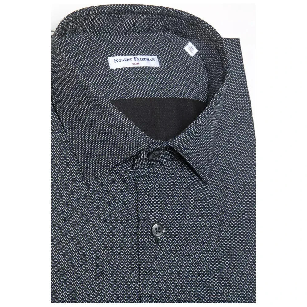 Elegant Black Cotton Slim Collar Shirt