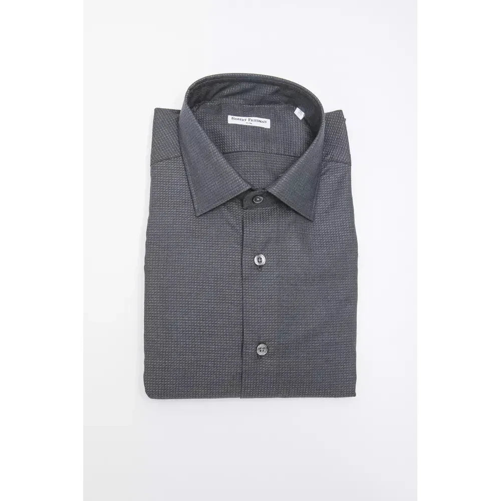 Sleek Black Cotton Blend Slim Collar Shirt