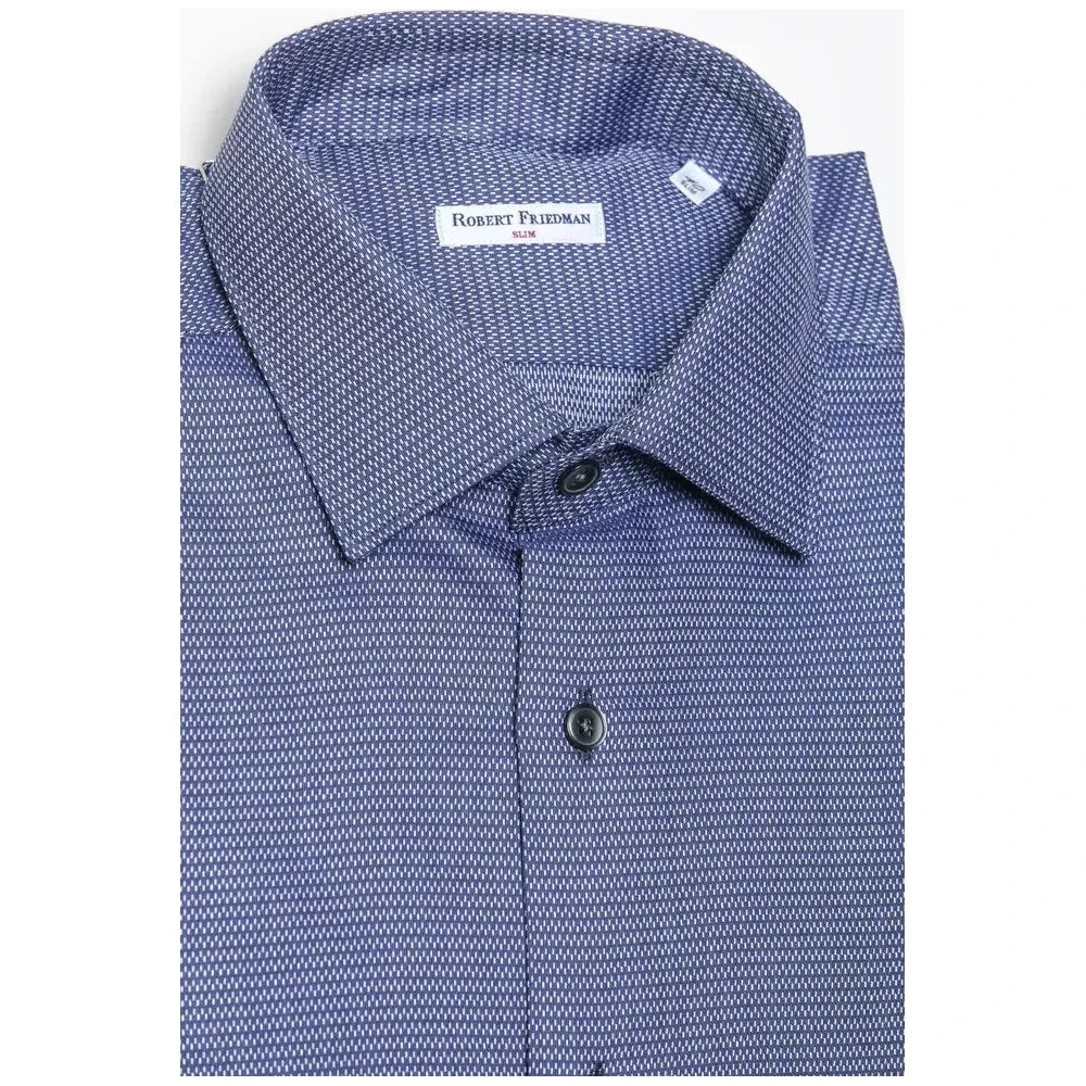 Elegant Blue Cotton Slim Collar Shirt