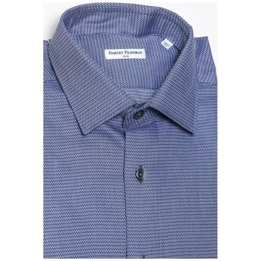 Robert Friedman Elegant Blue Cotton Slim Collar Shirt Robert Friedman