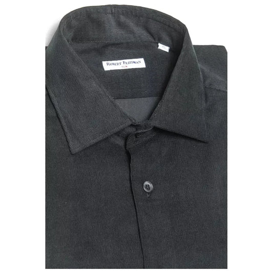 Elegant Black Cotton Slim Collar Shirt