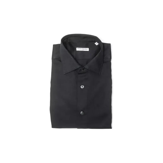 Elegant Black Cotton Slim Collar Shirt