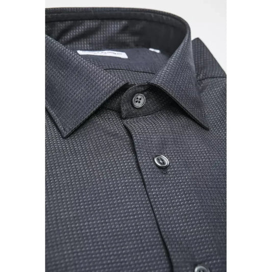 Sleek Black Cotton Blend Slim Collar Shirt