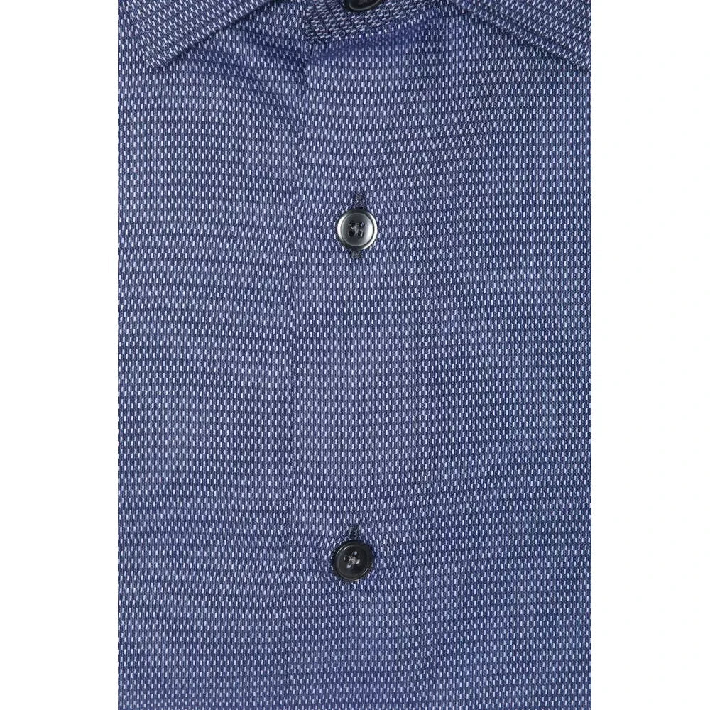 Elegant Blue Cotton Slim Collar Shirt