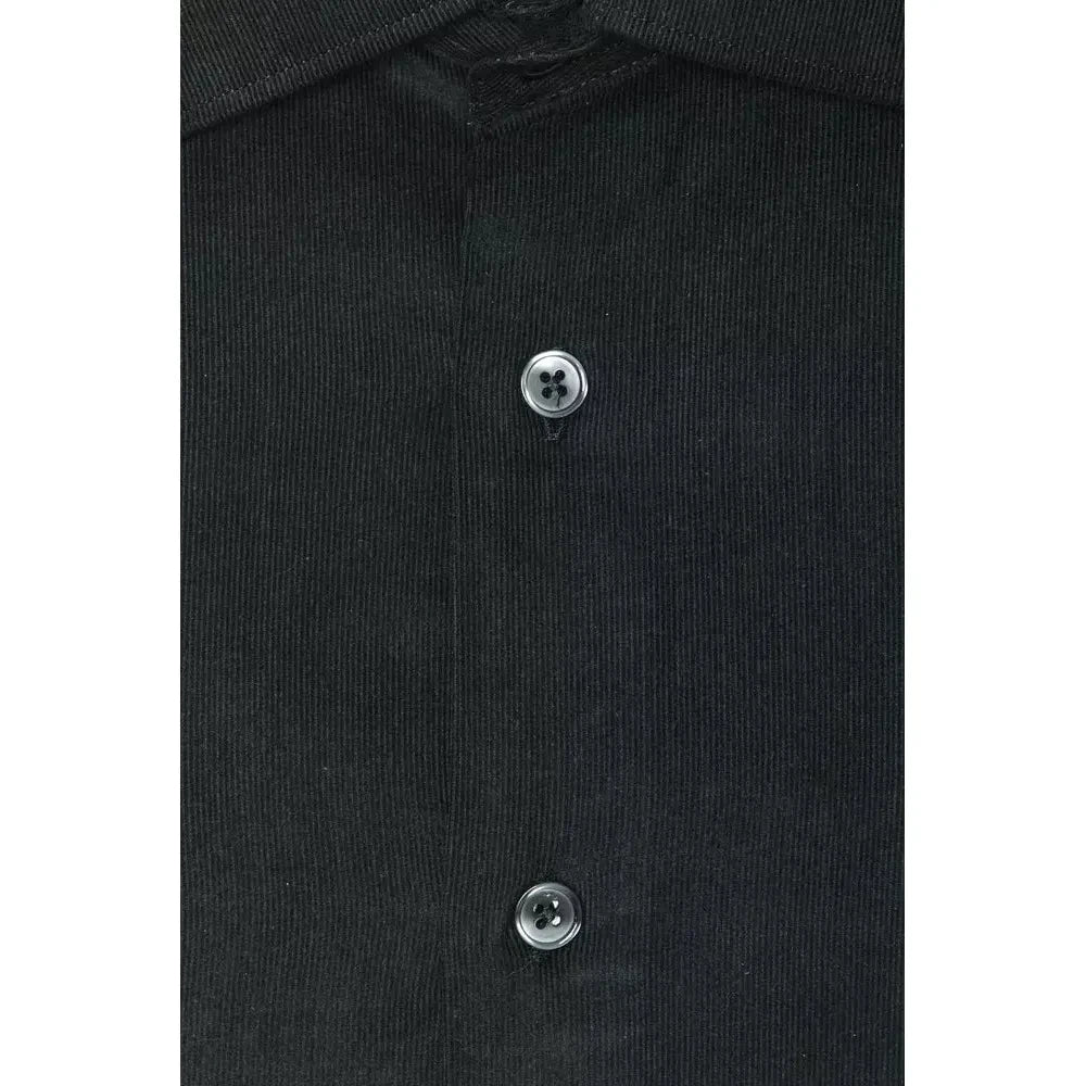 Elegant Black Cotton Slim Collar Shirt