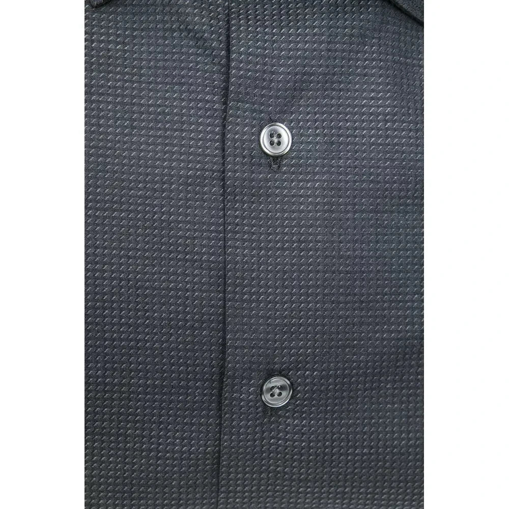 Sleek Black Cotton Blend Slim Collar Shirt