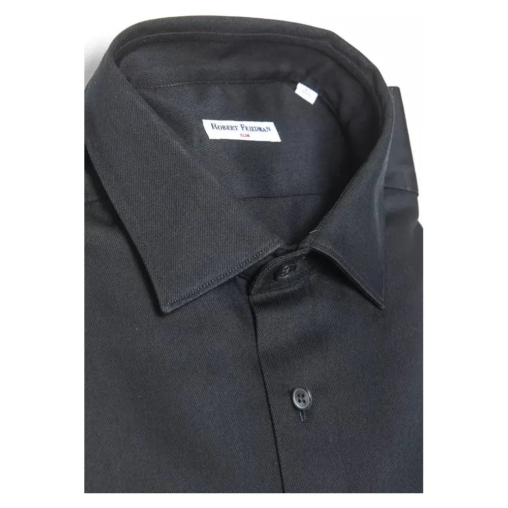 Elegant Black Cotton Slim Collar Shirt