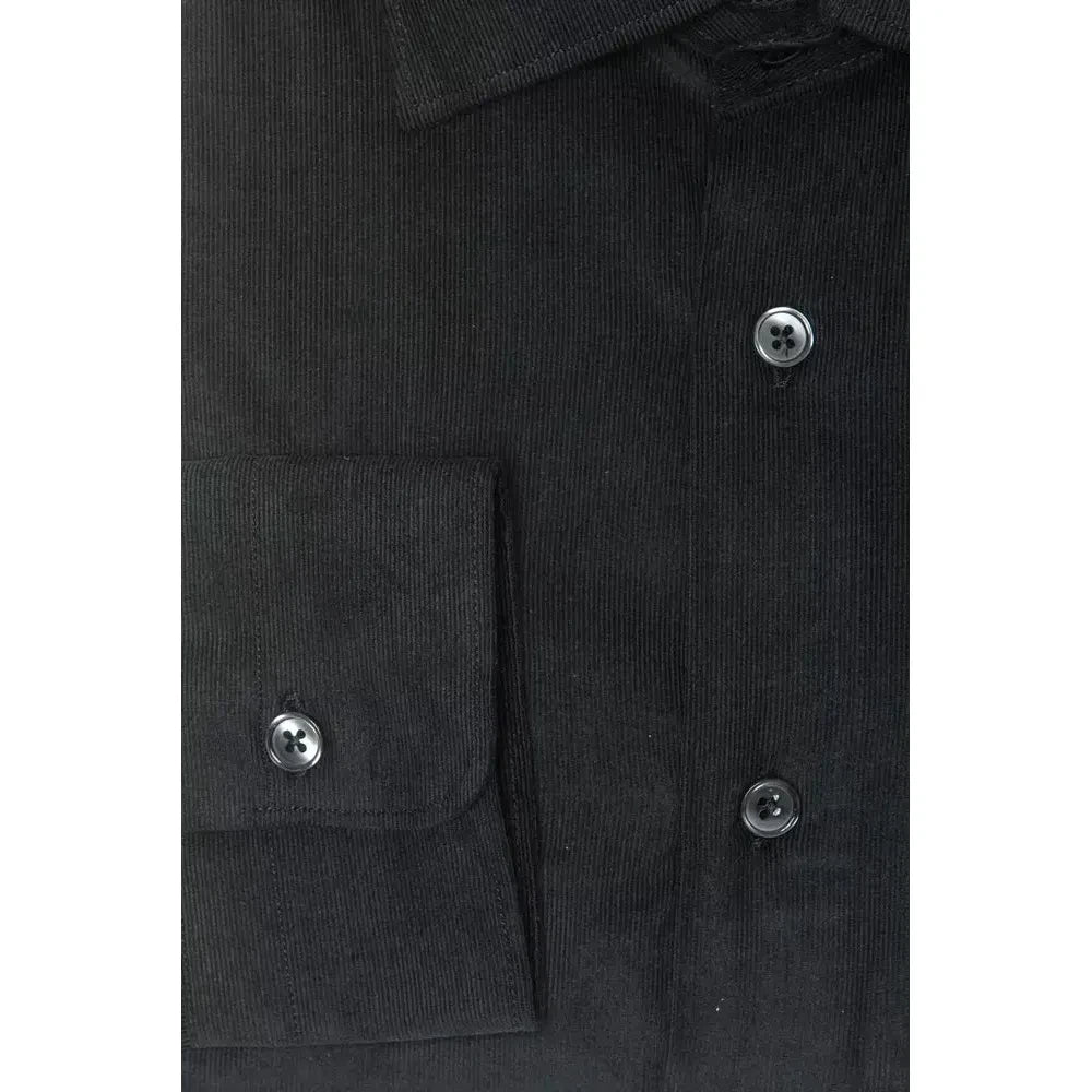 Elegant Black Cotton Slim Collar Shirt