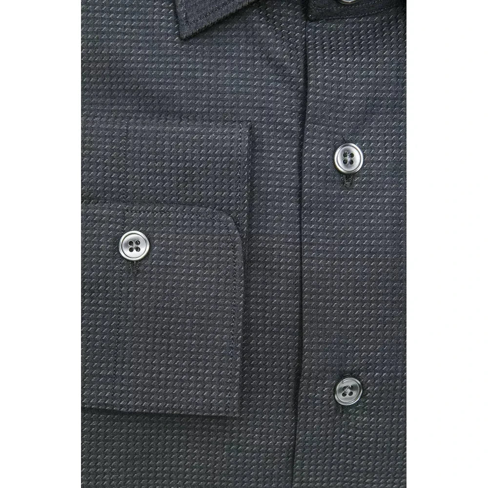 Sleek Black Cotton Blend Slim Collar Shirt