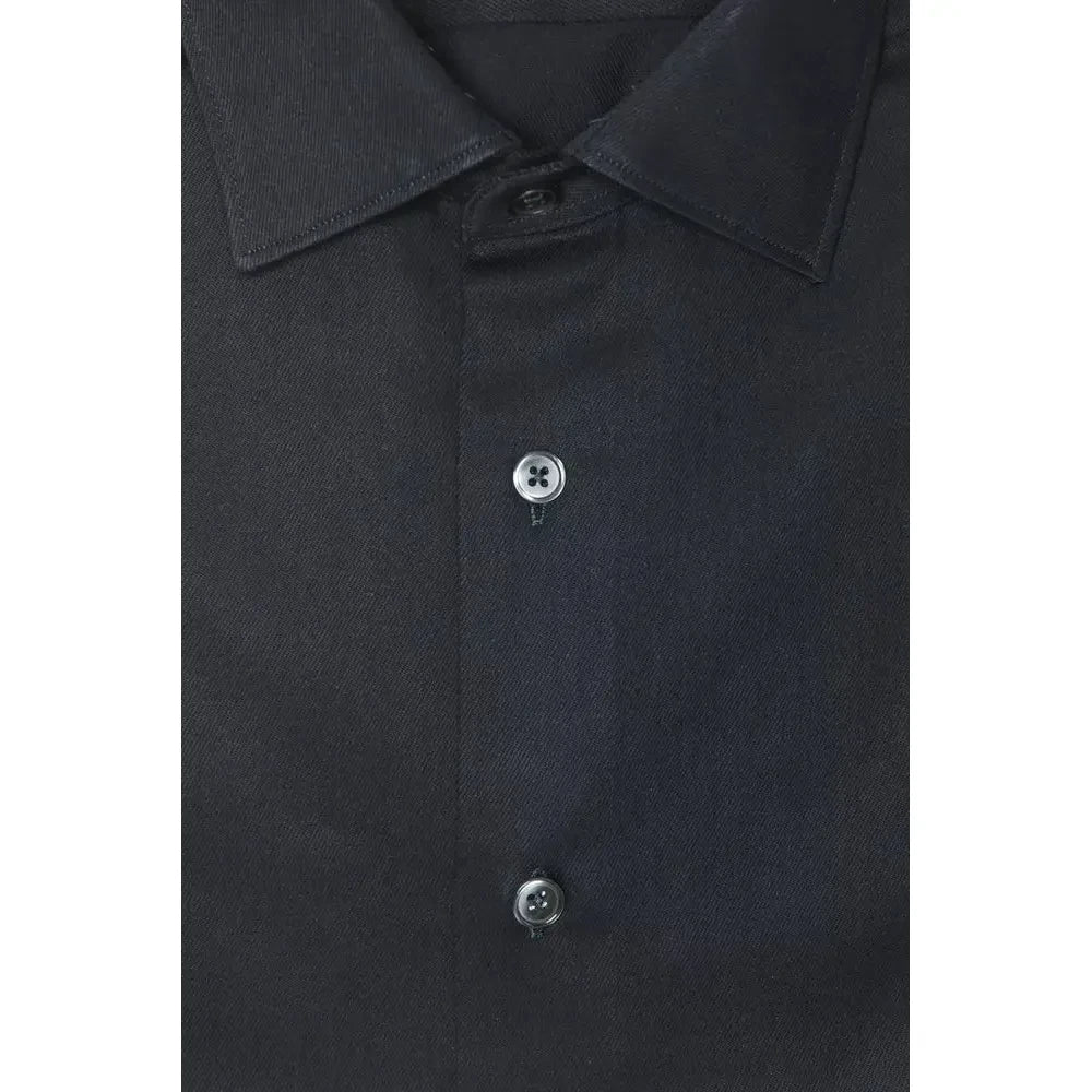 Elegant Black Cotton Slim Collar Shirt