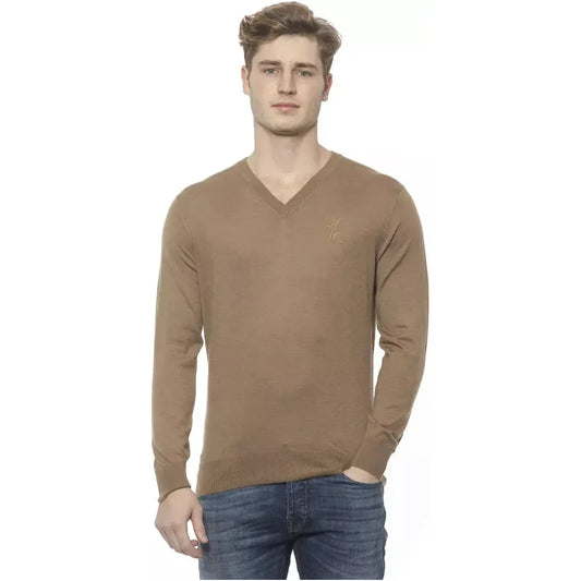 Elegant Beige V-Neck Cashmere Sweater for Men