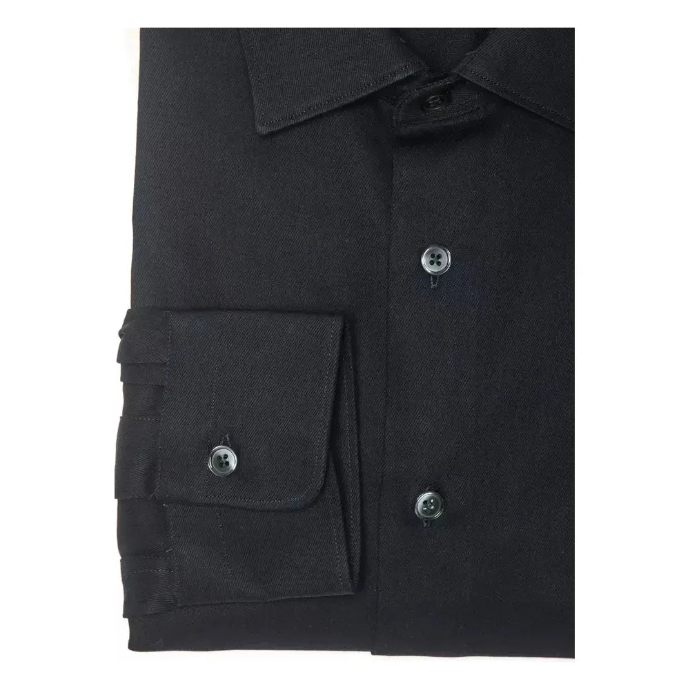 Elegant Black Cotton Slim Collar Shirt