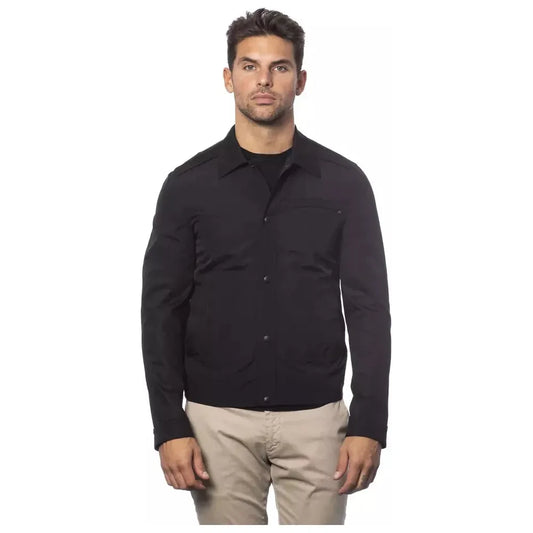 Sleek Black Cotton Blend Bomber Jacket