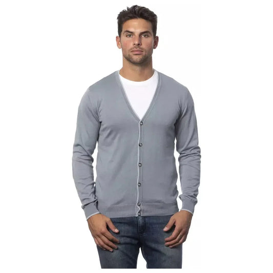 Elegant Gray Cotton Cardigan for Men