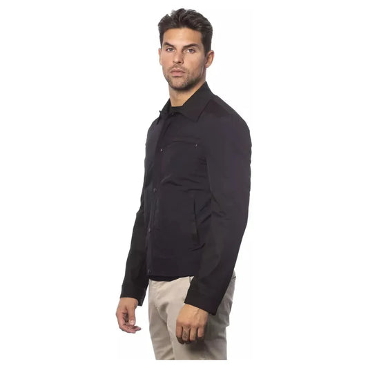 Sleek Black Cotton Blend Bomber Jacket