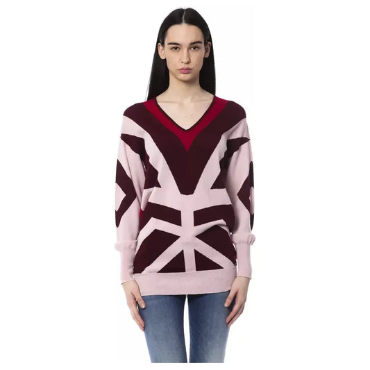 Burgundy Oversized Wool V-Neck Sweater