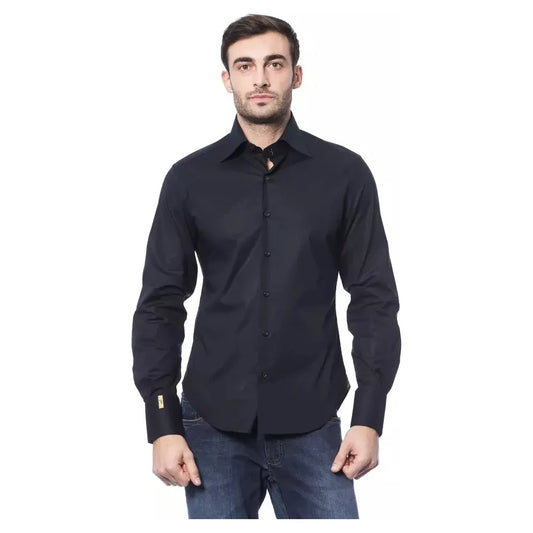 Elegant Monogram Blue Shirt for Men