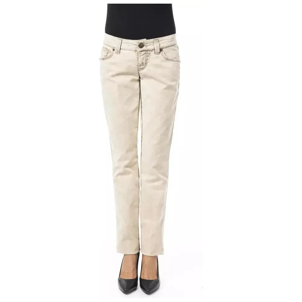 Chic Beige Slim Fit Artisanal Jeans