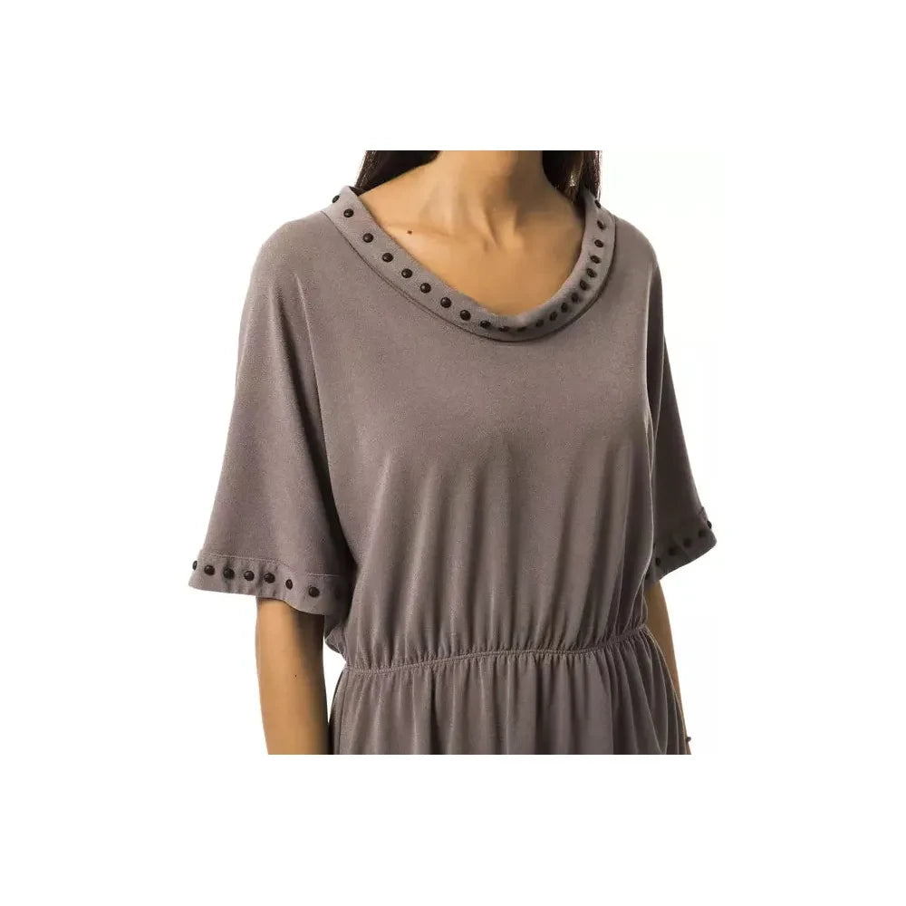 Elegant Gray Open Round Neck Tee