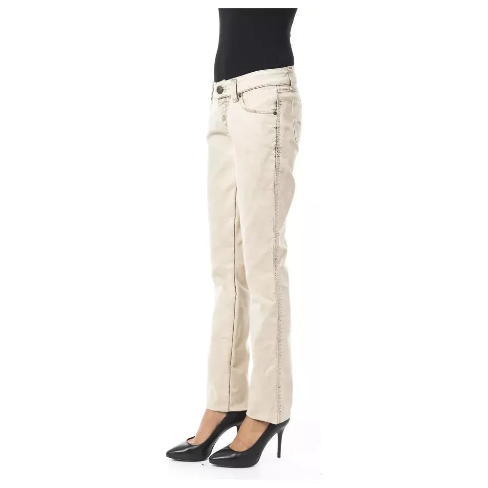 Chic Beige Slim Fit Artisanal Jeans