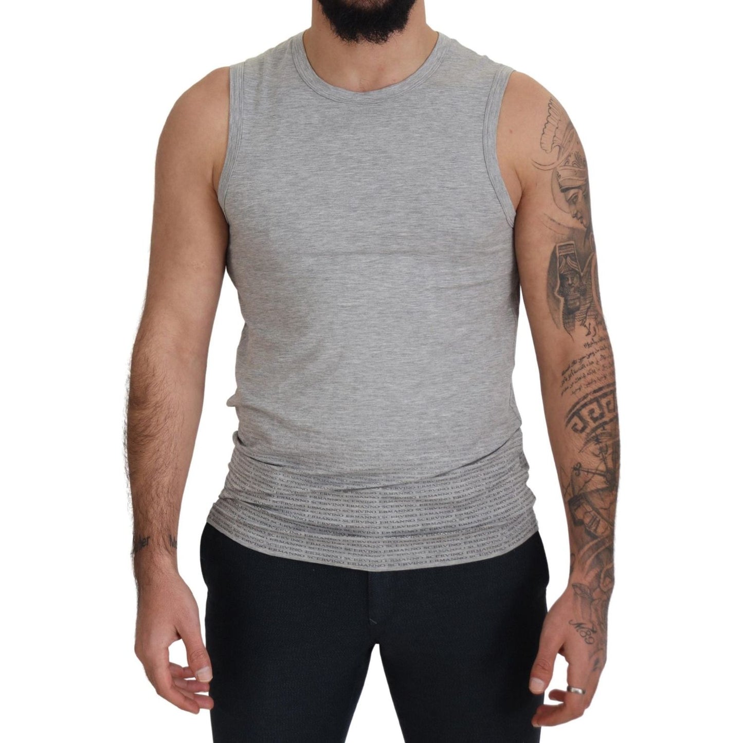 Chic Gray Sleeveless Crewneck Tee