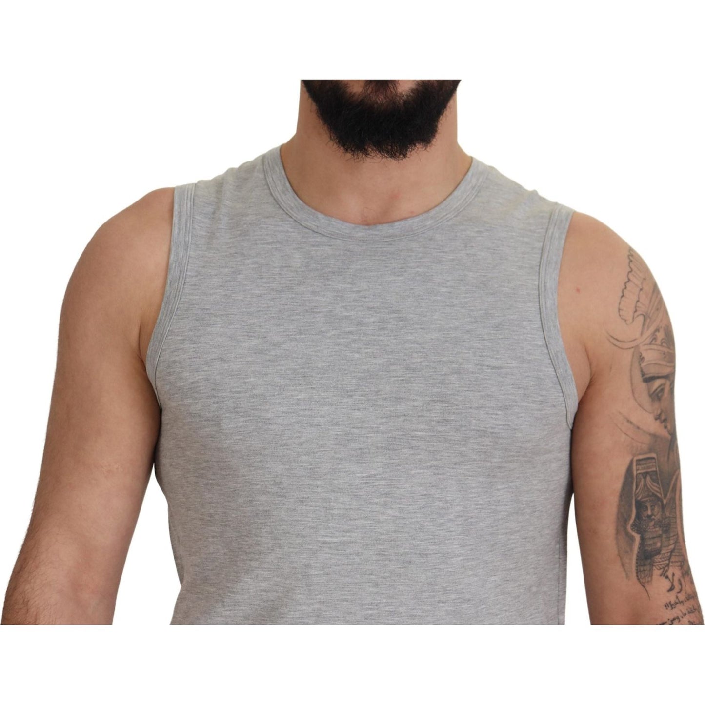 Chic Gray Sleeveless Crewneck Tee