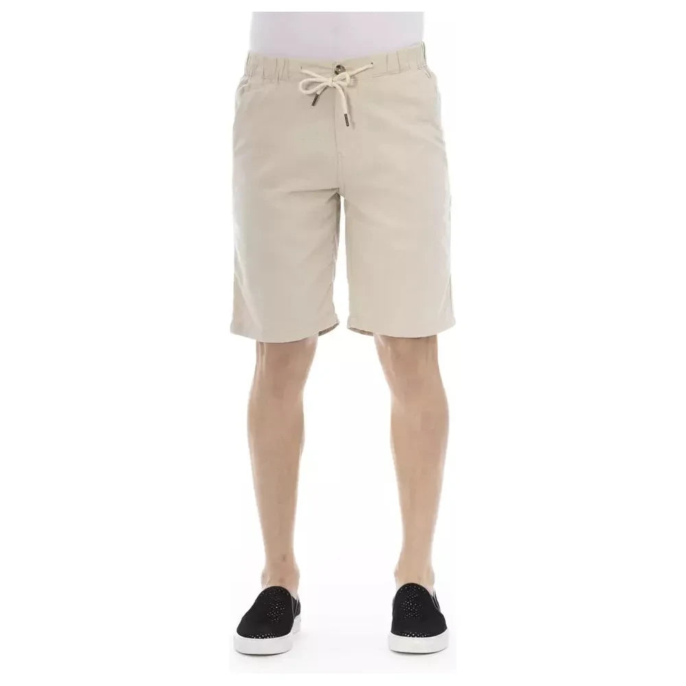 Beige Cotton Bermuda Shorts with Drawstring Closure