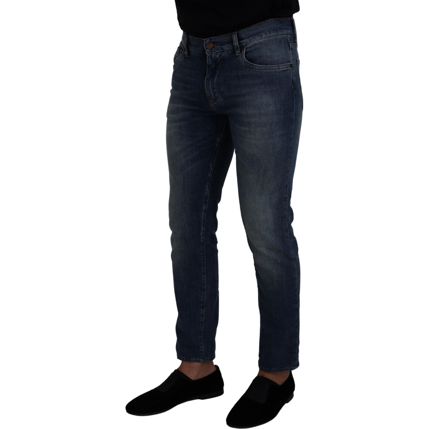 Elegant Slim-Fit Denim Pants in Blue Washed