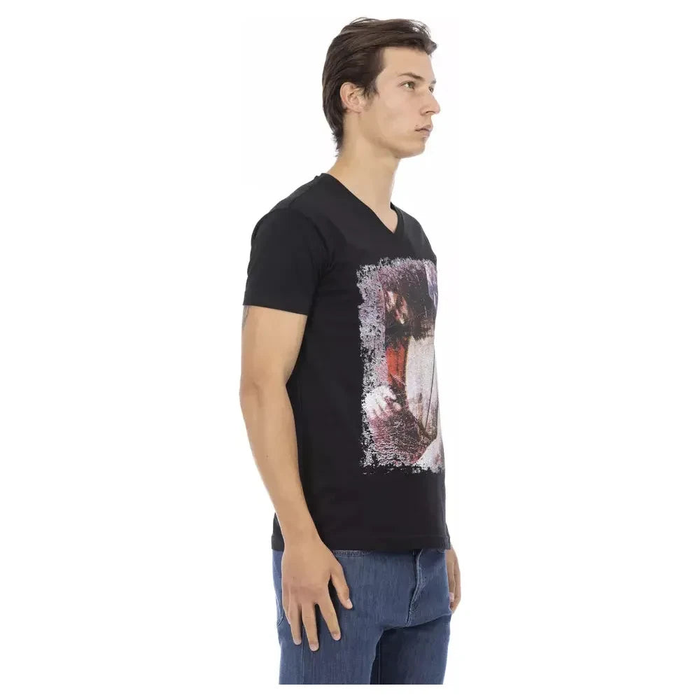 Sleek V-Neck Tee with Edgy Front Print