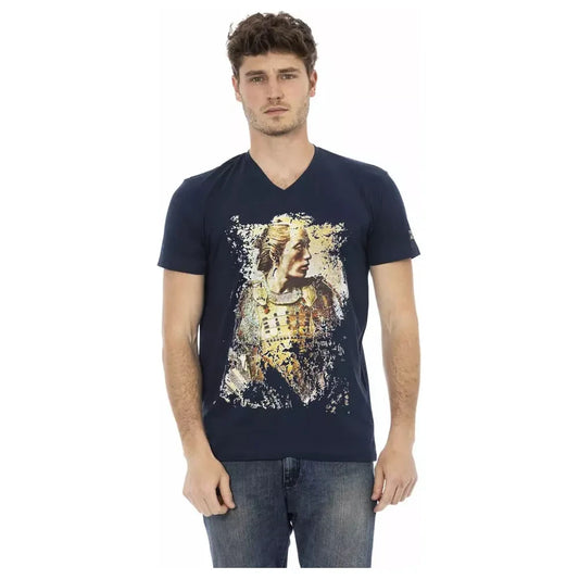 Trussardi Action Chic Blue V-Neck Tee with Elegant Front Print Trussardi Action