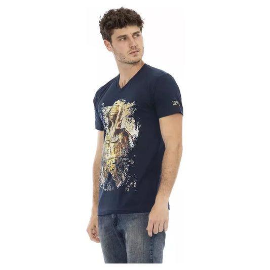 Trussardi Action Chic Blue V-Neck Tee with Elegant Front Print Trussardi Action