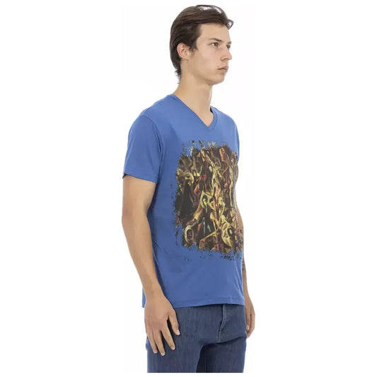 Trussardi Action Elegant V-Neck Tee with Chic Front Print Trussardi Action