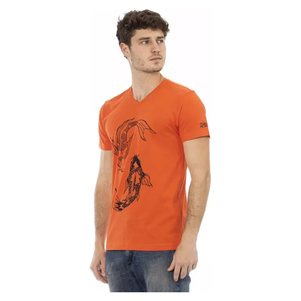 Trussardi Action Vibrant Red V-Neck Tee with Front Print Trussardi Action