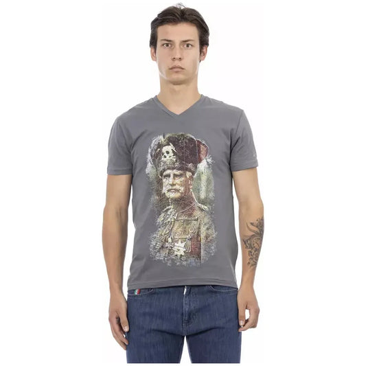 Trussardi Action Elegant V-Neck Tee with Front Print Design Trussardi Action