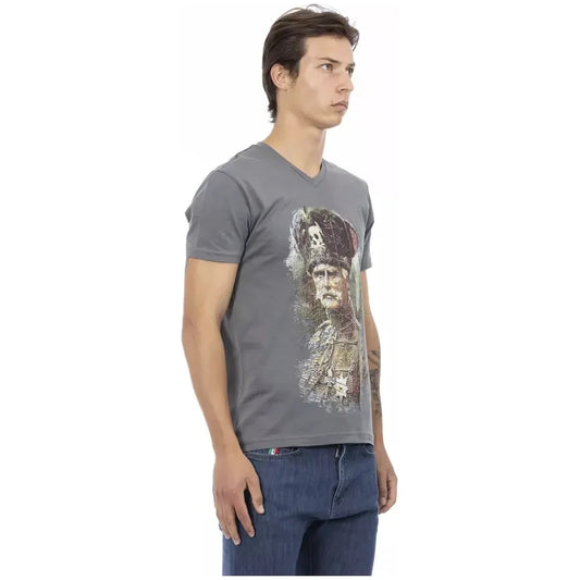 Trussardi Action Elegant V-Neck Tee with Front Print Design Trussardi Action