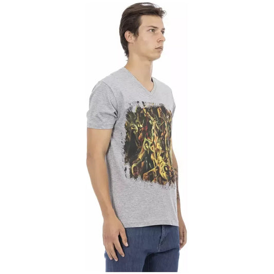 Trussardi Action V-Neck Cotton Blend Tee in Sleek Gray Trussardi Action