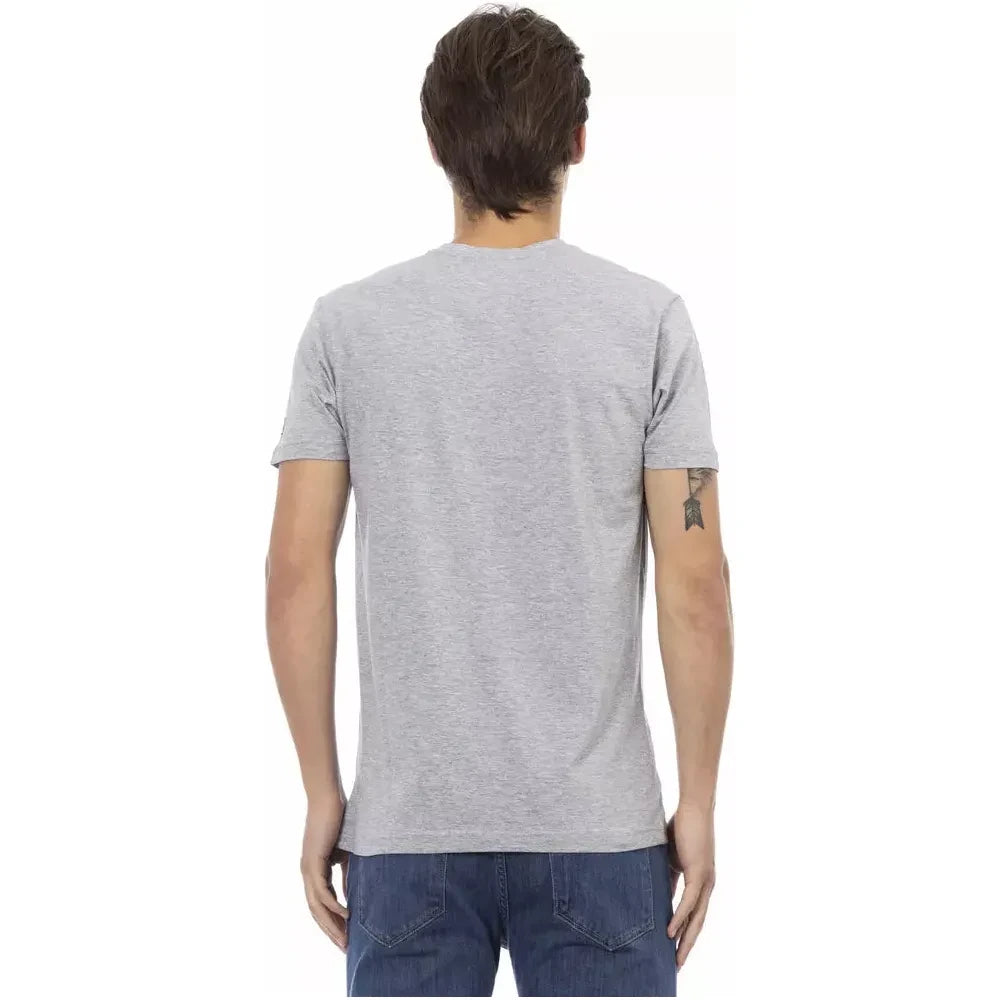 Trussardi Action V-Neck Cotton Blend Tee in Sleek Gray Trussardi Action