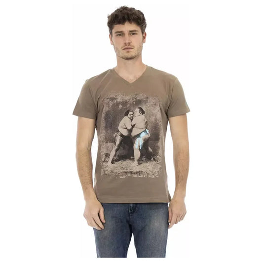 Trussardi Action Vibrant V-Neck Luxury Tee with Chic Print Trussardi Action