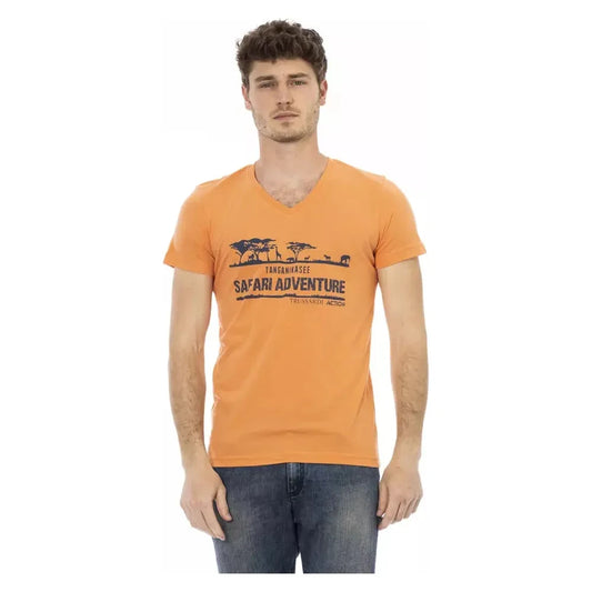 Orange V-Neck Tee with Front Print