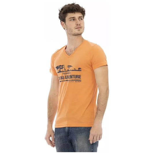 Orange V-Neck Tee with Front Print