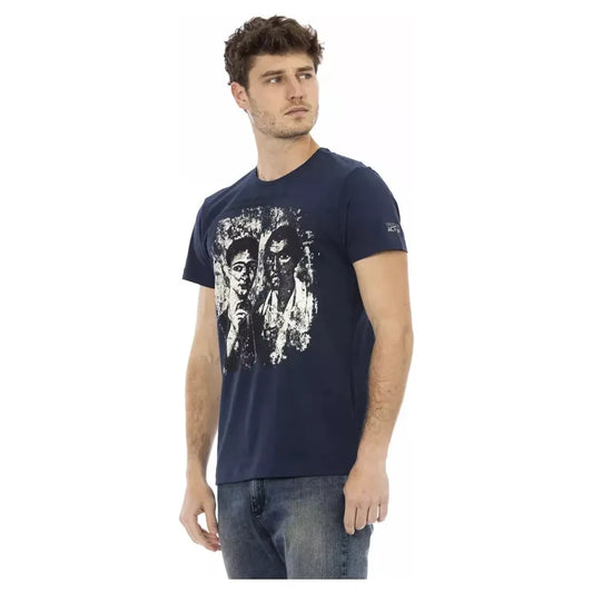 Trussardi Action Chic Blue Printed Tee with Short Sleeves Trussardi Action