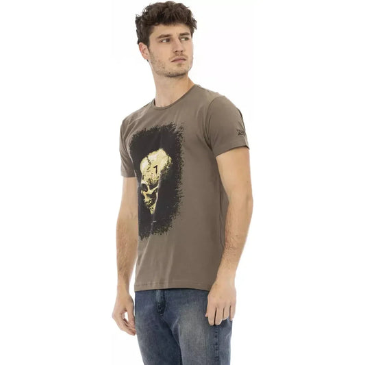 Elegant Short Sleeve Brown Tee with Unique Print