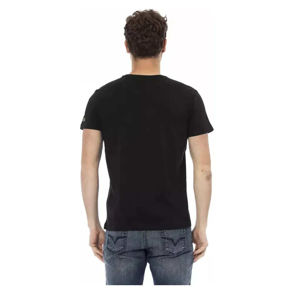 Elevated Casual Black Tee - Short Sleeve & Round Neck