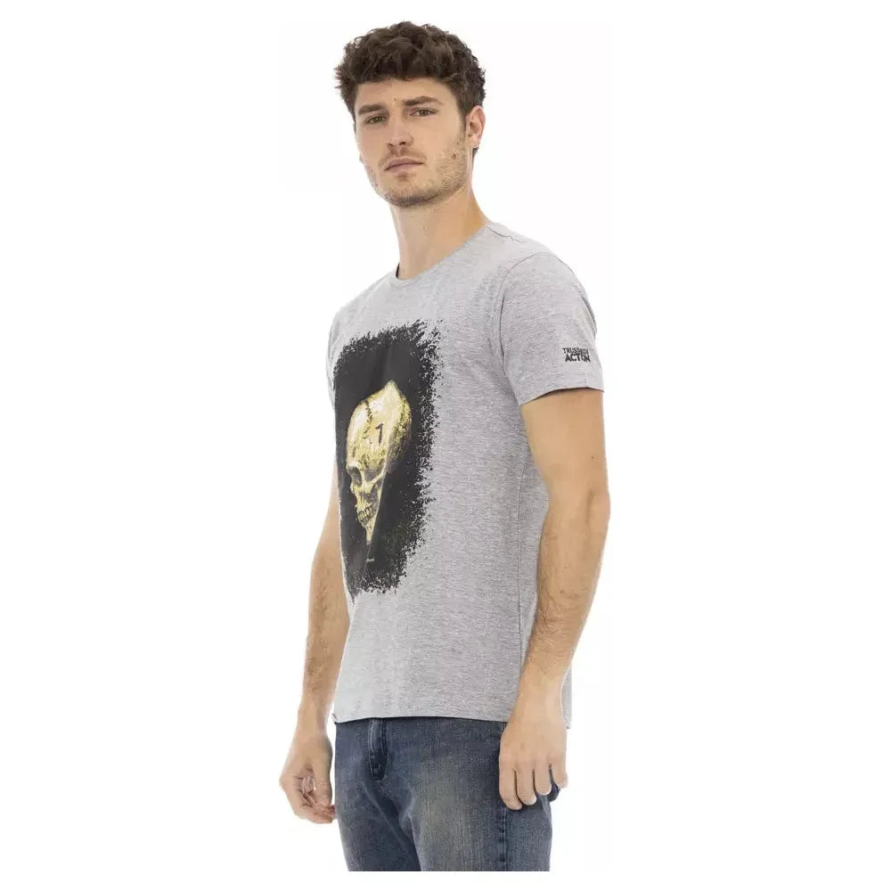 Elegant Gray Short Sleeve Round Neck T-Shirt