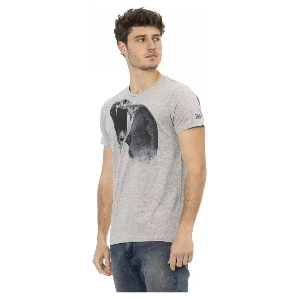 Trussardi Action Chic Gray Cotton Blend Round Neck Tee Trussardi Action